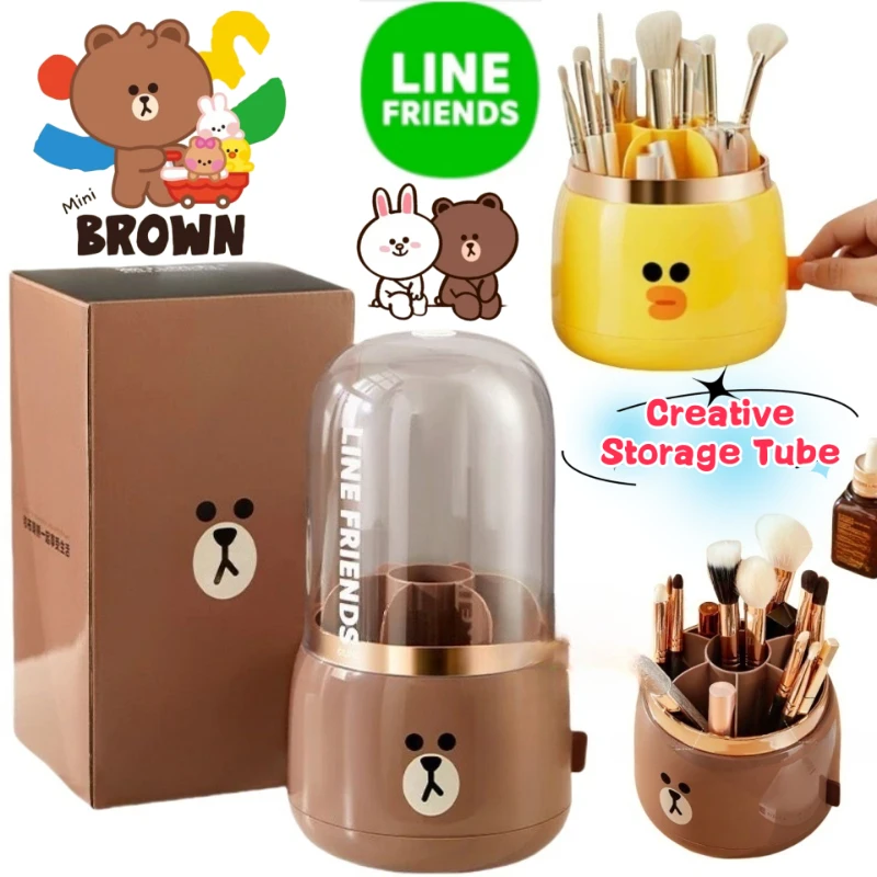LINE FRIENDS Brown Cony Sally Anime Merchandise Cute Cosmetic Storage Box for Girls High-Value Desktop Makeup Organizer Bin Gift