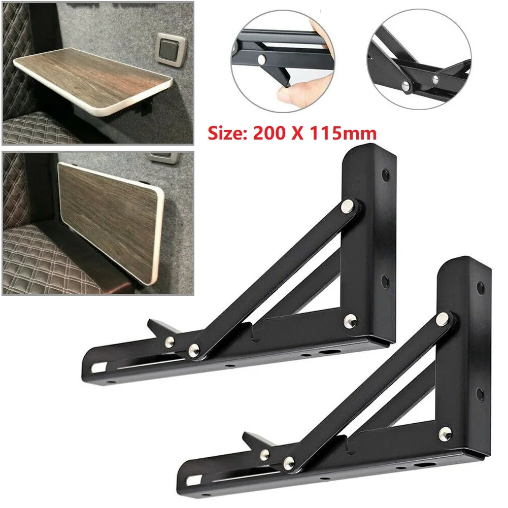 

2Pcs Campervan Folding Bracket Table Shelf Motorhome Caravan Black Finish Stainless Steel Mini Folding Table Car Accessories