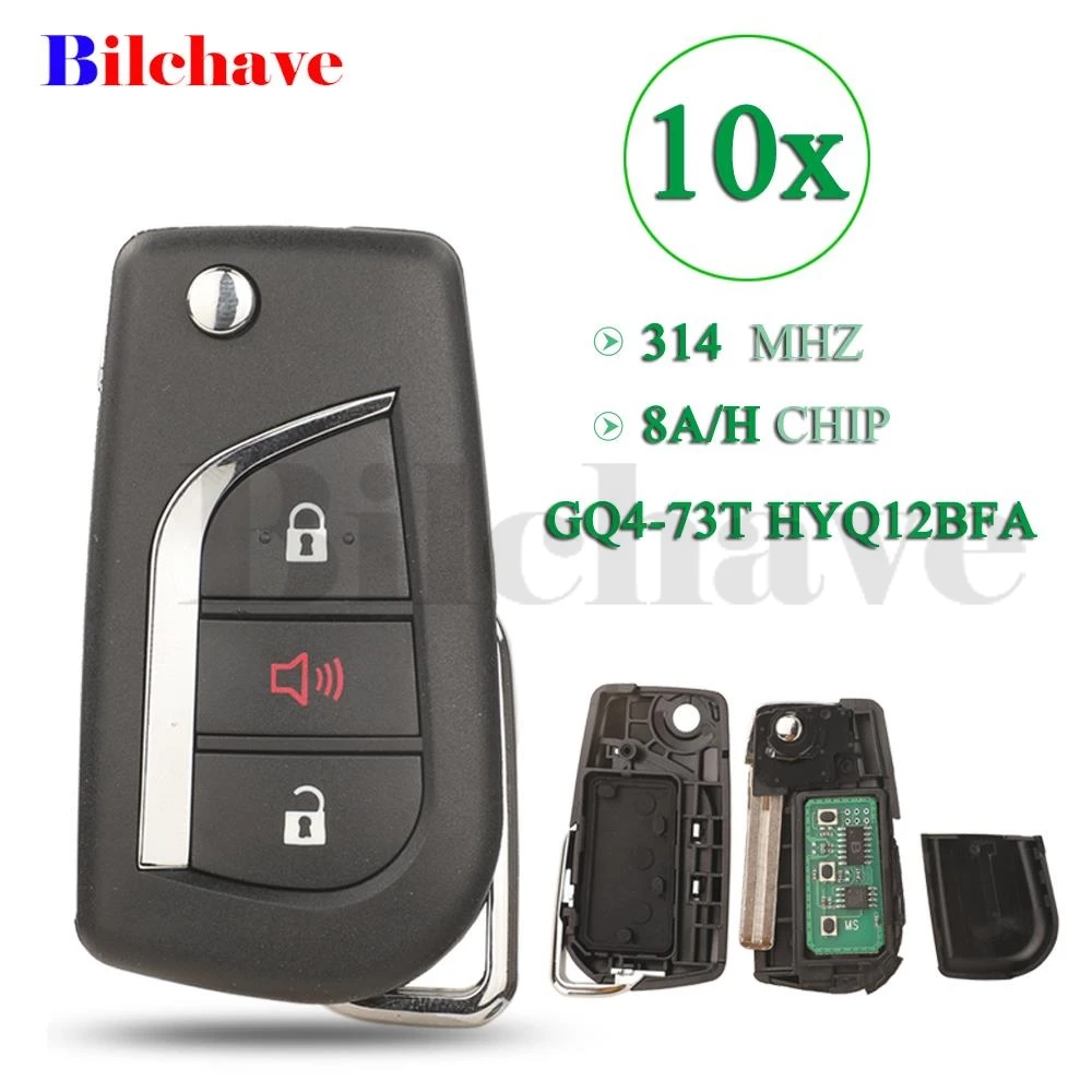 

jingyuqin 10pcs For Toyota Vios Hilux RAV4 Yaris FSK FCCID: GQ4-73T HYQ12BFA 8A-H CHIP 3Buttons 314MHZ Remote Car Key Control