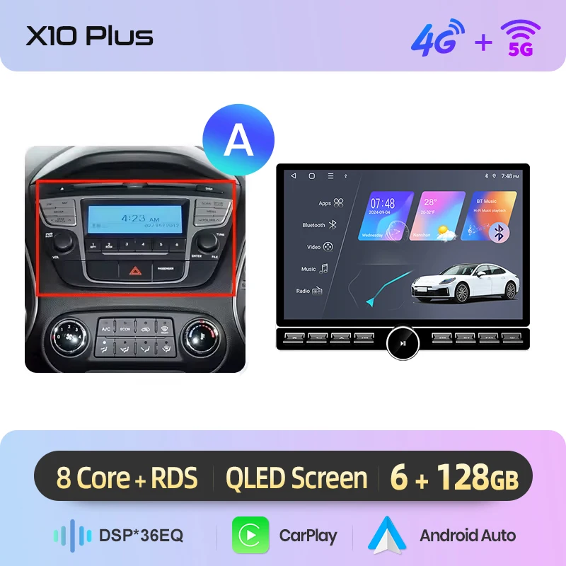 Junsun 13.1″ QLED Draadloze CarPlay Android Auto Autoradio Voor Hyundai Tucson 2 ix35 2009-2015 Intelligente Systemen DSP SWC RDS