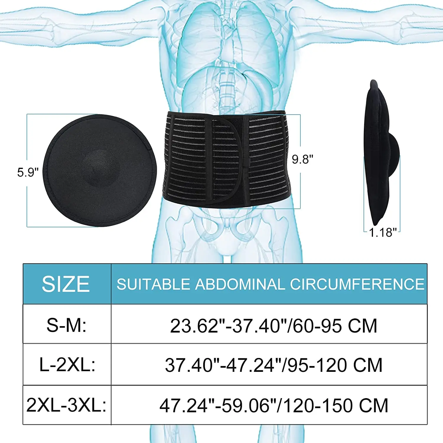 HKJD Umbilical Hernia Belt for Men and Women Abdominal Hernia Binder With Hernia Support Pad Helps Relieve Pain， for Incisional