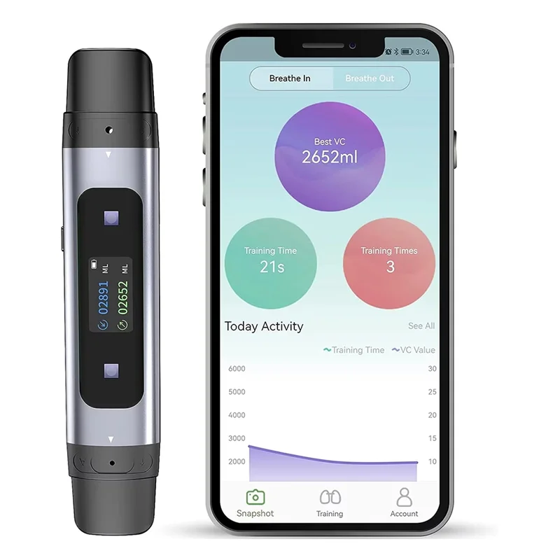 A37T-Bluetooth Spirometer Perlengkapan Resistensi Kompatibel dengan Seluler untuk Latihan Paru-paru dan Pernapasan Pada Orang Dewasa dan untuk Anak-anak