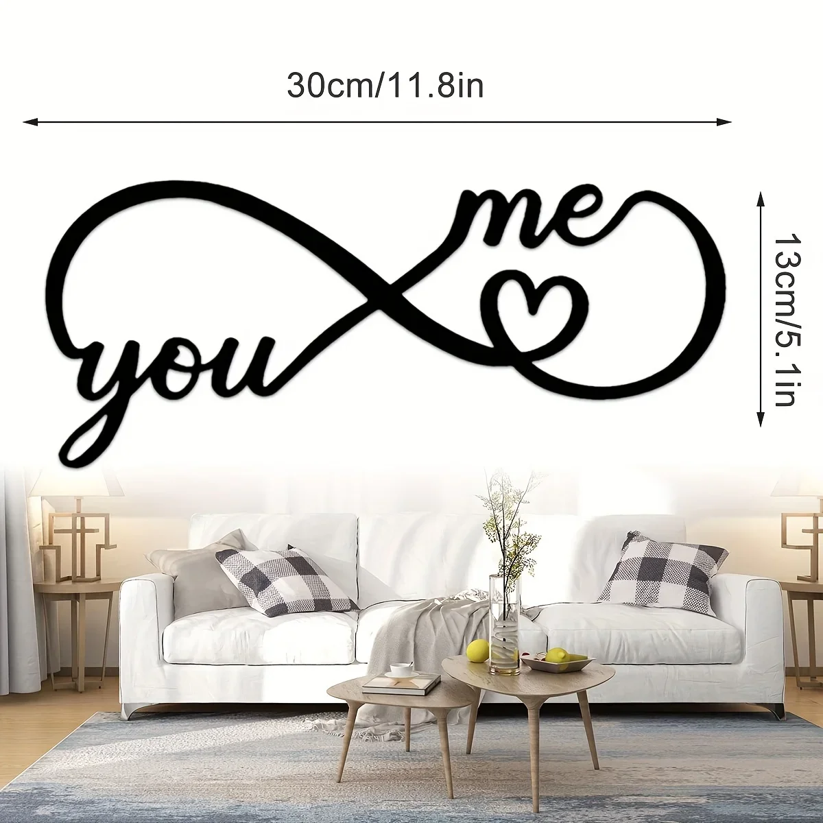 Geometric Infinity Heart Sign Metal Home Decor Garden Office Wall Decorative Black Word Sign for Love and Harmony Background