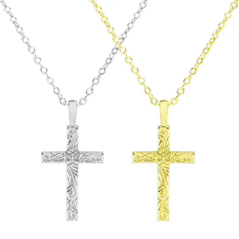 

925 Sterling Silver Flower Textured Cross Pendant Long Chain Necklace For Japanese Men Women Religion Luxury Trendy Best Chokers