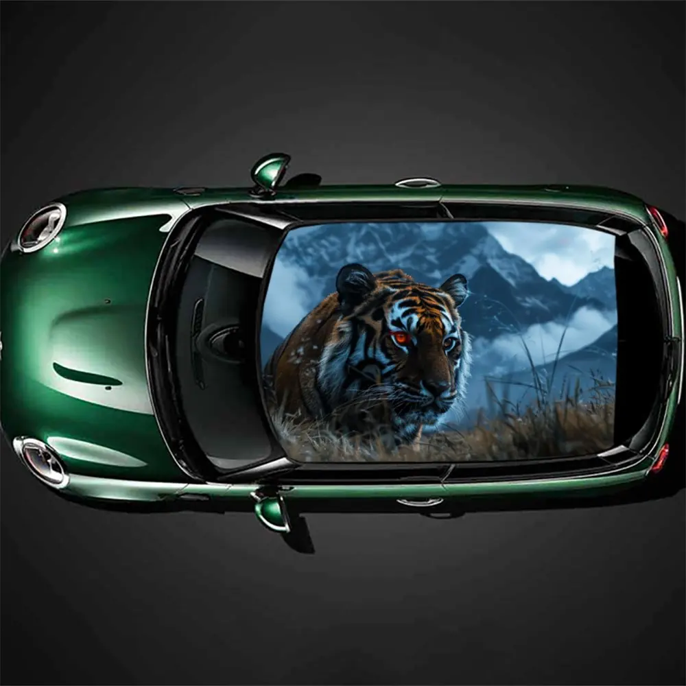 

Red Eyed Tiger Mountain Mist Car Roof Sticker Wrap Racing SUV Auto Accessories Packaging PVC Car Hood Graphic Decal Decoration