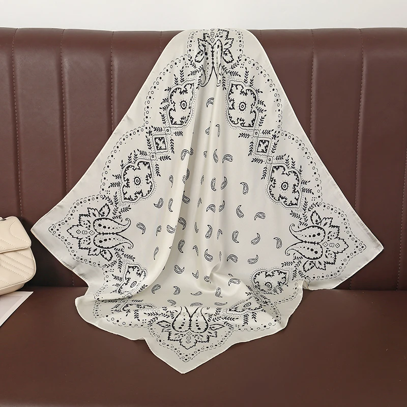 70cm Luxuriöses Bedrucktes Seidentuch für Damen, Haarband, Strandtuch, Hijab, Kopftuch, Bandana, Foulard – Detail 6