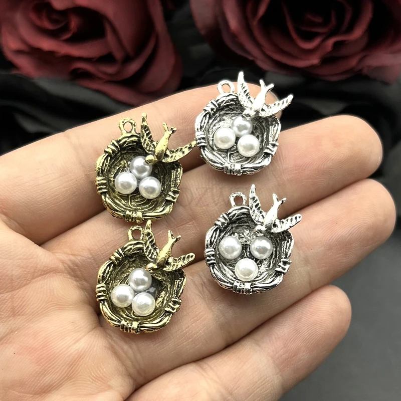 5pcs 24x25mm Antique Silver Color Antique Bronze Color Bird Nest Charms Jewelry Making DIY Jewelry Findings Designer Charms