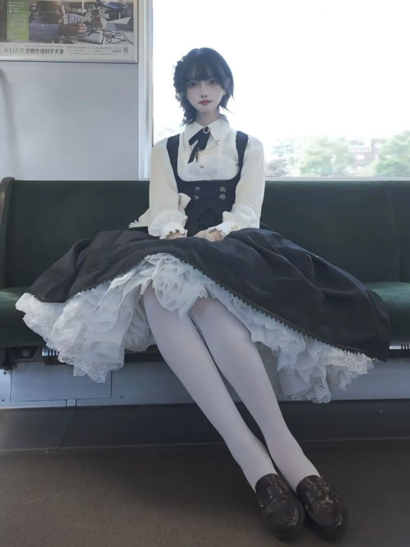 Akademie-Stil japanisches Original-Lolita-Gothic-Kleid-Set Halloween Cosplay Retro elegantes Mädchen weißes Langarm-Shirt-Set