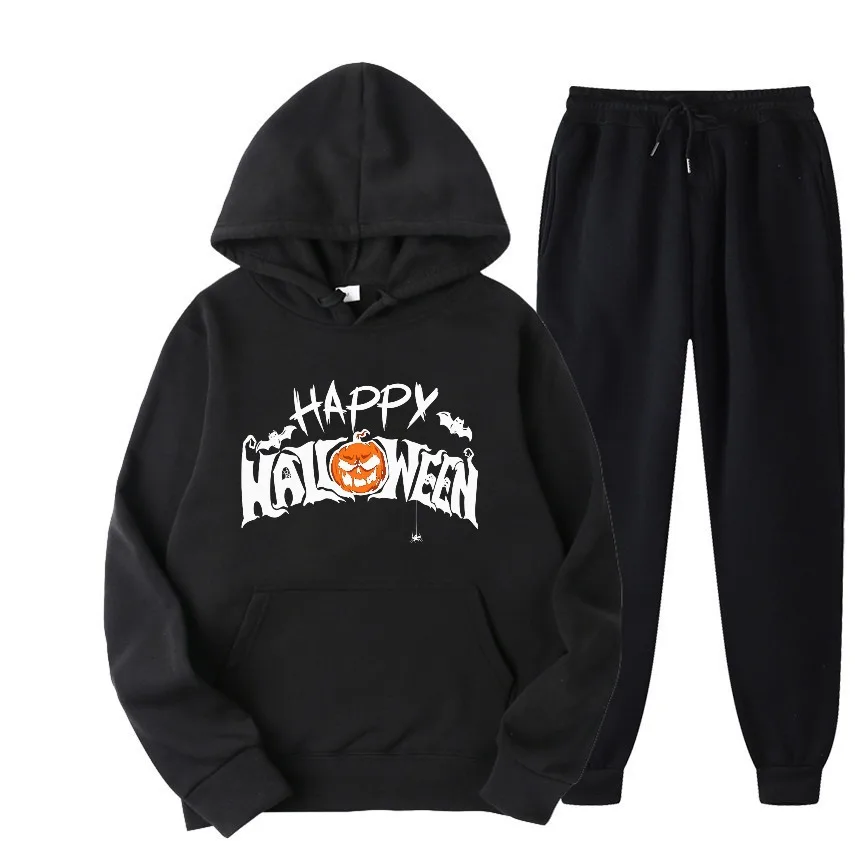 

2025 Pumpkin comic graffiti English print sets Casual Men Hoodies Spring And Autumn Street Wear Trendy Pullover Sweatshirt suits