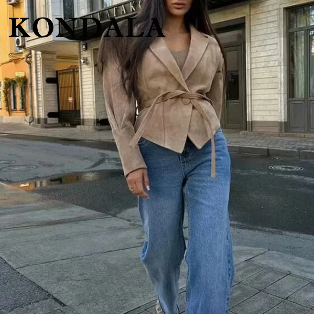KONDALA Fashion 2025 Spring Women Short Velvet Jackets Single Button Folds Full Sleeve Chic Jacket Casual Female Streetwear