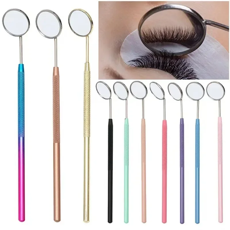 1pcs Multifunction Checking Eyelash Extension Mirror Stainless Steel Long Handle Magnifying Lash Mirror Beauty Makeup Supplies