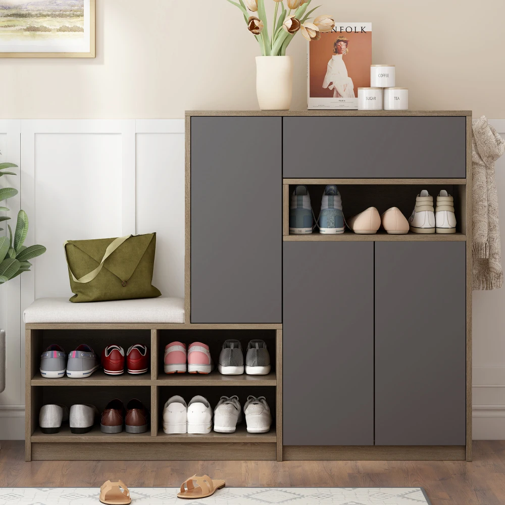 Schuhaufbewahrungsbank, Schuhschrank, Schuhregal mit gepolstertem Sitz, vielseitige Schuhaufbewahrungslösung mit Racks für den Flur – Detail 8