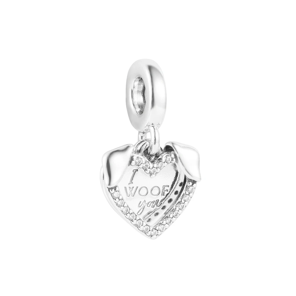 

Heart & Dog Double Dangle Charm Keychain Women's Jewelry 925 Sterling Silver Charms Woman Kids Fashion Make Up Accessories