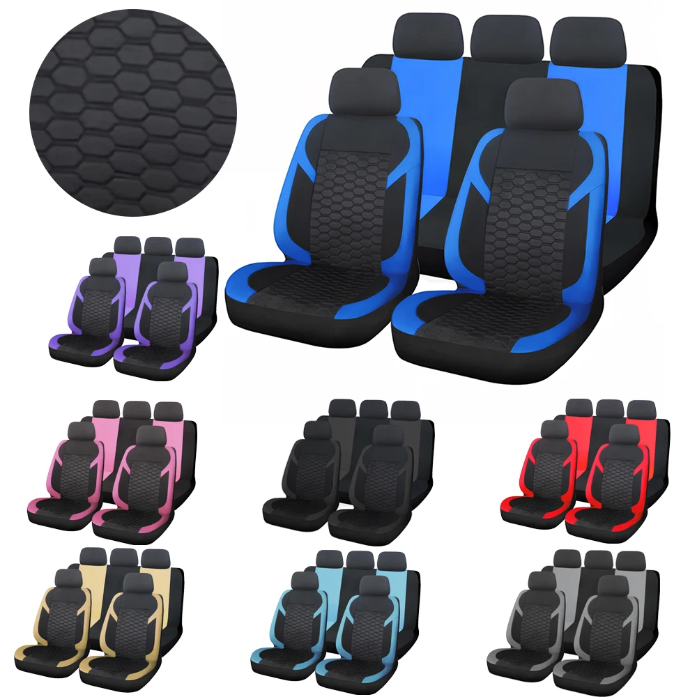 Universal Car Seat Covers Polyester Mesh Fabric Honeycomb Embroidery Seat Covers For Car SUV Vans Truck Accessories Interior