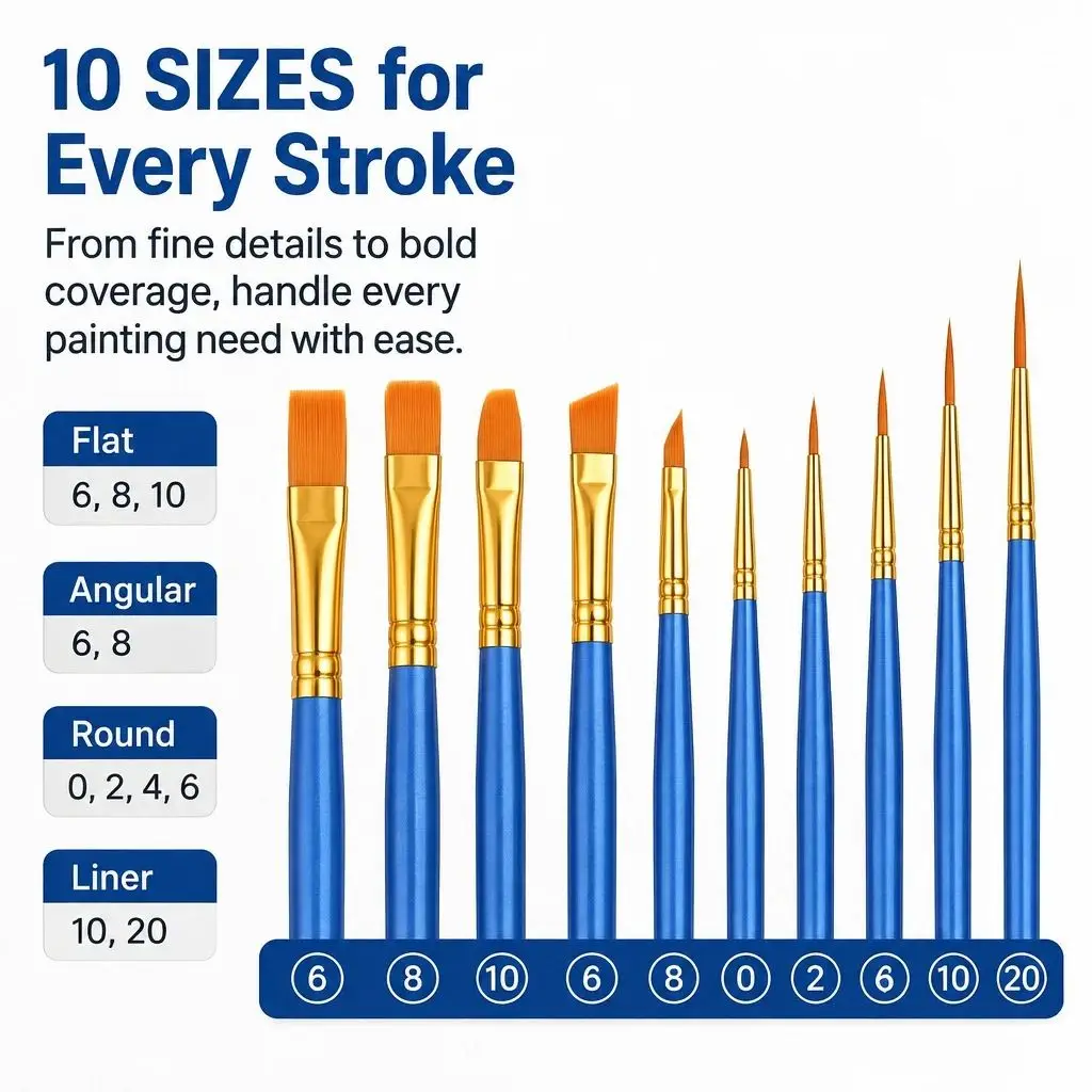 PhotoCustom 10Pcs Paint Brushes Acrylic Paint Brush Set for Oil Paint By Numbers Artist Paintbrushes Drawing Supplies