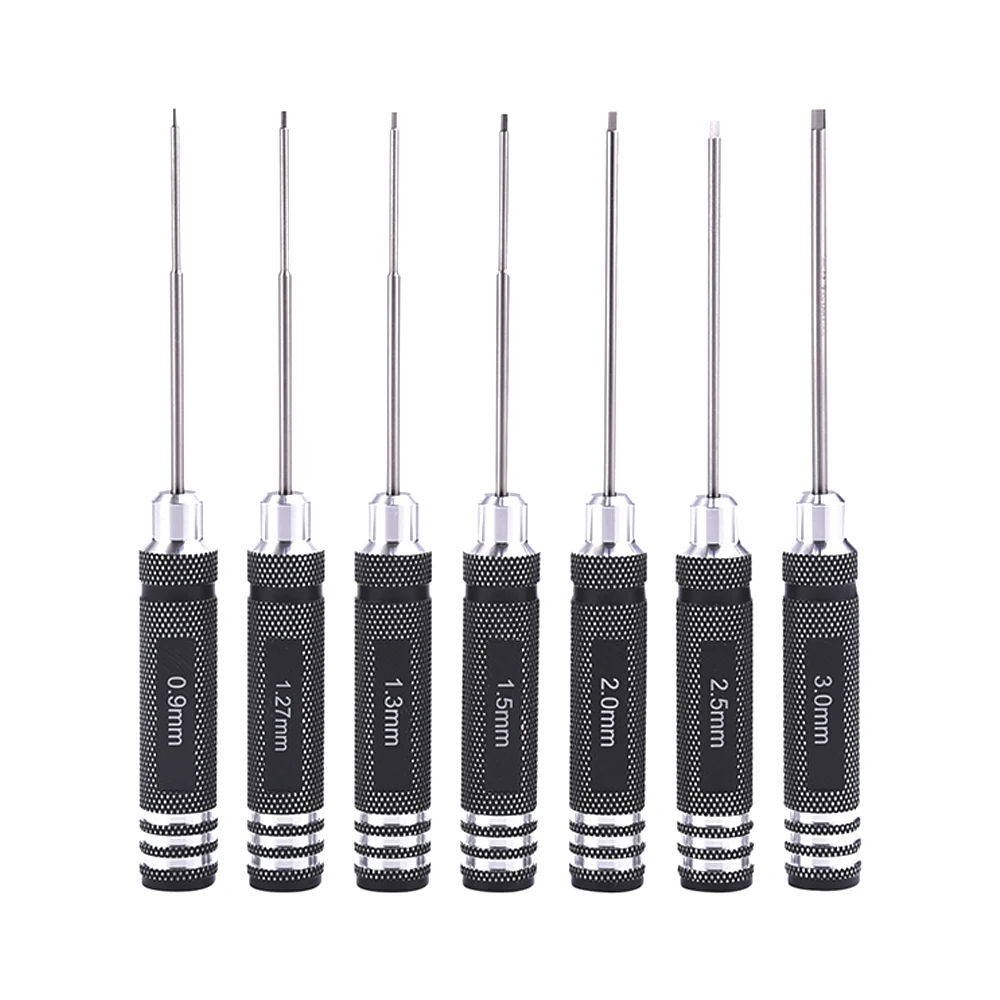 

7pcs/set Hex Screwdriver Tool / Hexagon Titanium Plating Hardened Repair Tool Set 0.9 1.27 1.3 1.5 2.0 2.5 3.0mm For RC Drone