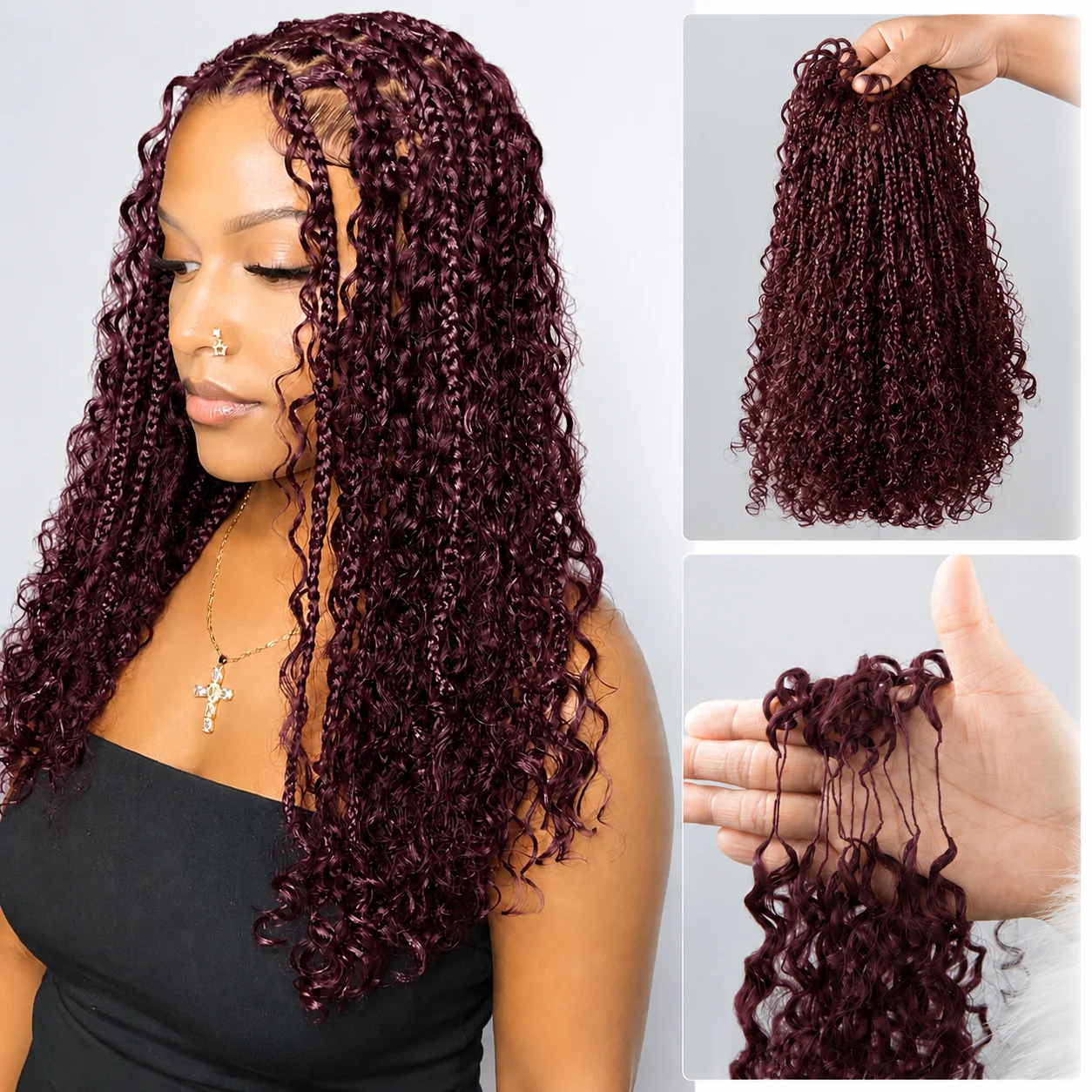 Extensions de cheveux humains bouclés crépus au crochet couleur bordeaux, nœuds miracle, doux comme des plumes, naturels, pour tresses, pour femmes noires, pointes pleines