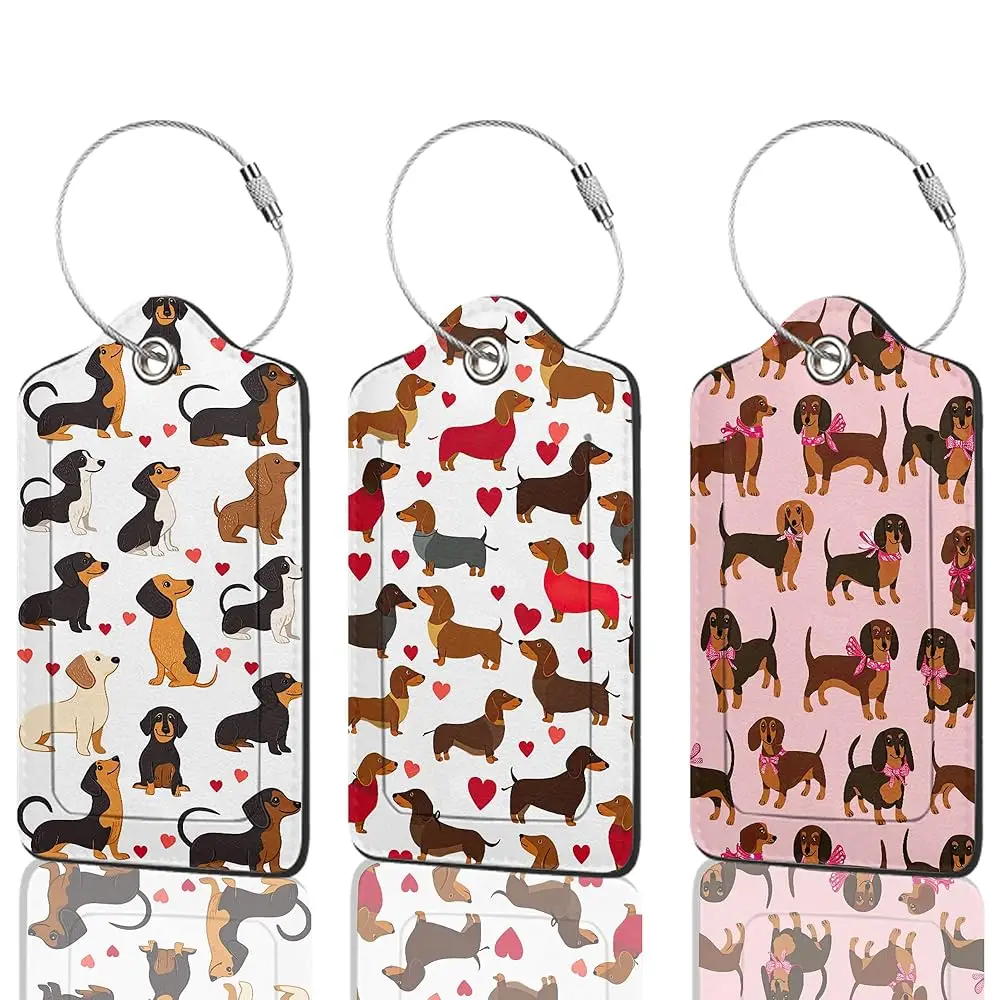 

Free Shipping3 Pack Cute Dachshund PU Leahter Luggage Tag with Stainless Steel Loop, Travel Suitcase Labels with Privacy Cover I