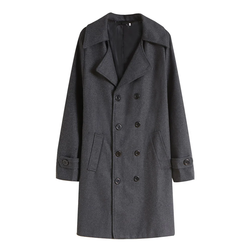 Men's Double Breasted Thickened Medium Length Woolen Coat Casual Windbreaker for Daily Wear and Outdoor Activities