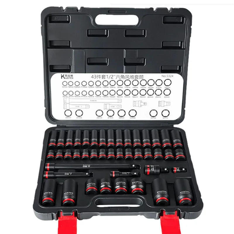 1/2Inch Extended Drive 6-Point Impact Socket Set 8-32mm Metric Sizes CR-MO Steel Hex Socket Wrench with Hard Storage Box