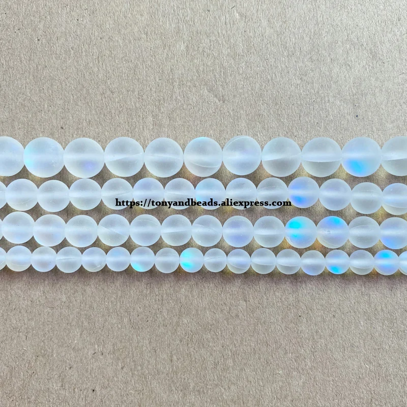 Matte K9 Clear Austria Crystal Synthetic Moonstone Round Loose Beads 15
