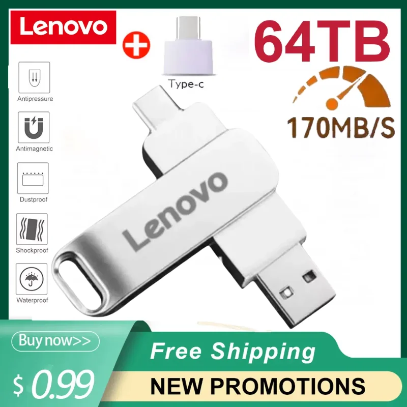 Lenovo 64TB USB Flash Drive USB 3.2 Memories Type-c 2-In-1 8TB 16TB OTG Pendrive 128GB High Speed Pendrive 2TB For Computer PS5