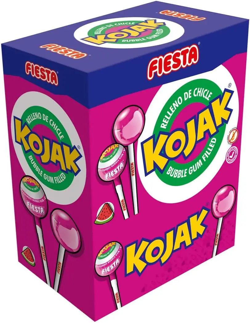 Kojak Fiesta-Box 100 Kojak-flavors: Cherry-Cola-ice cream-Power-Sandia - Pop Corn. Chup Kojak Chupa stuffing gum