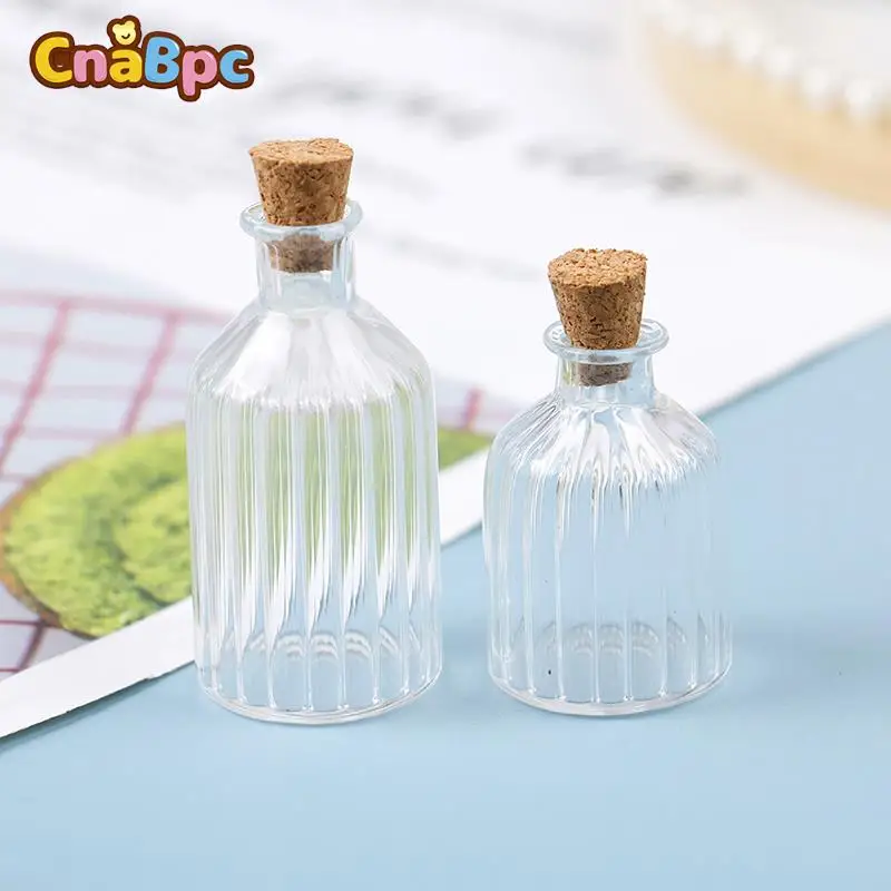 

1Pc 1:12 Dollhouse Miniature Stripe Glass Bottle Cork Cover Tiny Jar Vials Model Doll Toy Dollhouse Accessories