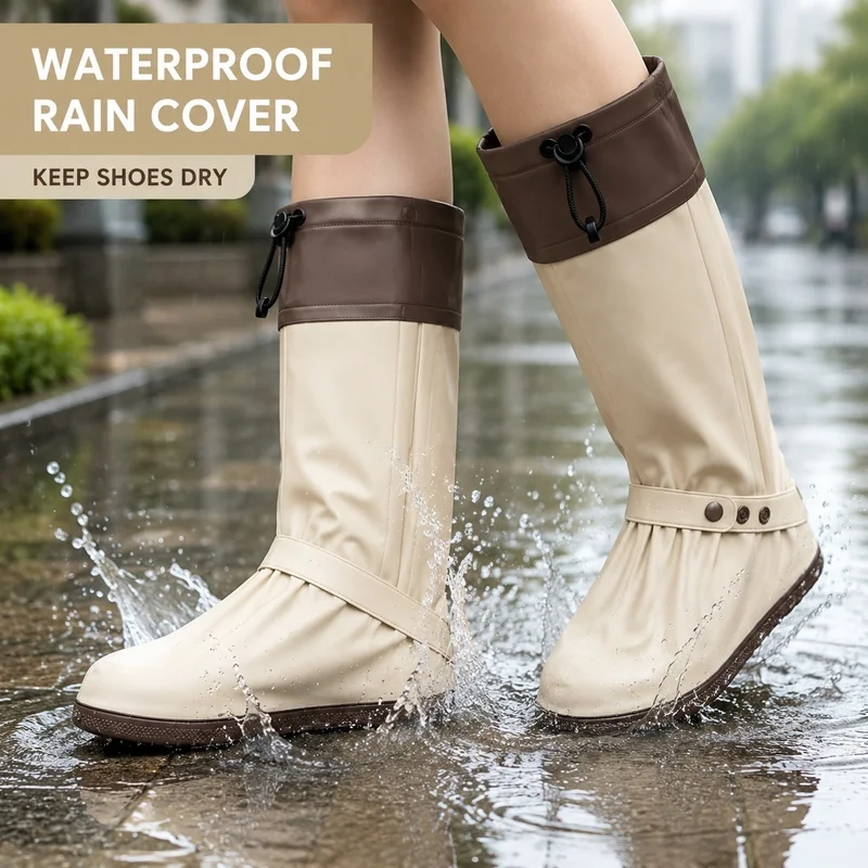 Adult High Top Rain Shoe Covers Waterproof PVC Non Slip Thickened Footwear for Motorcycle Cycling and Hiking