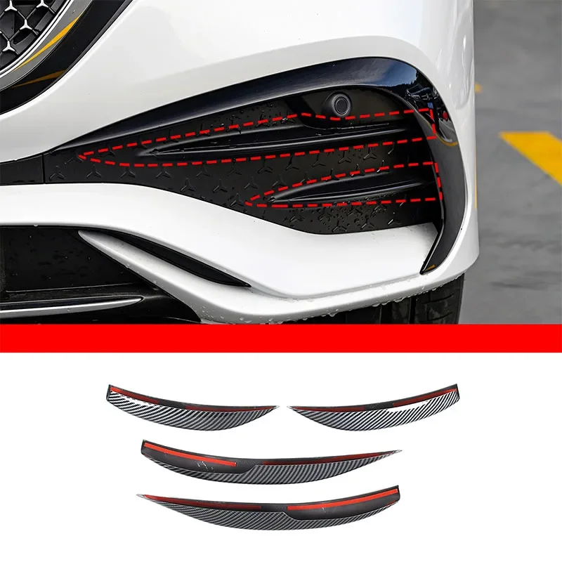 For Mercedes Benz E-class 2024+ ABS Carbon Fiber Car Front Fog Light Lamp Cover Eyelid Eyebrow Decoration Strips Accessories