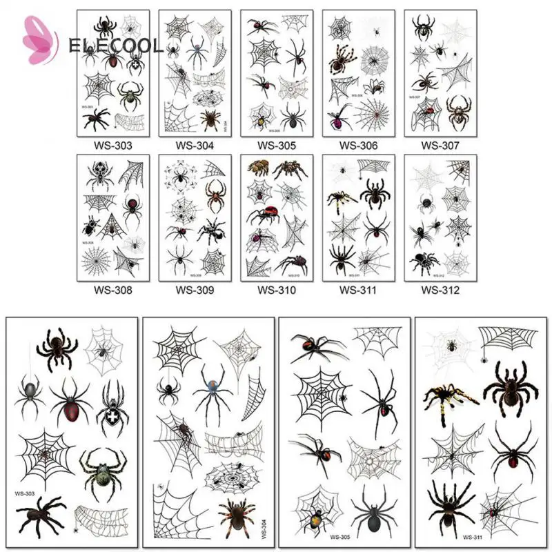 Horror Dark 3D Spider Temporary Tattoo Stickers For Halloween Waterproof Hand Arm Body Art Fake Tattoo Sticker Women Men