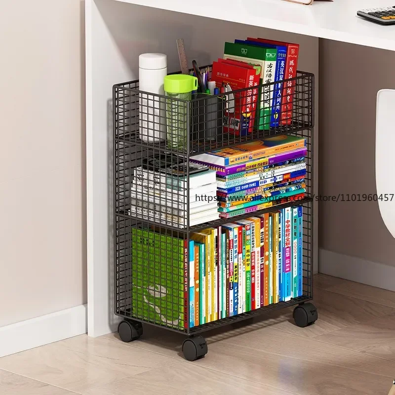 Mobile Bookshelf Under The Table Shelf Storage Bookcase Storage Shelves Cabinet Closet Metal for Home Office Organizer