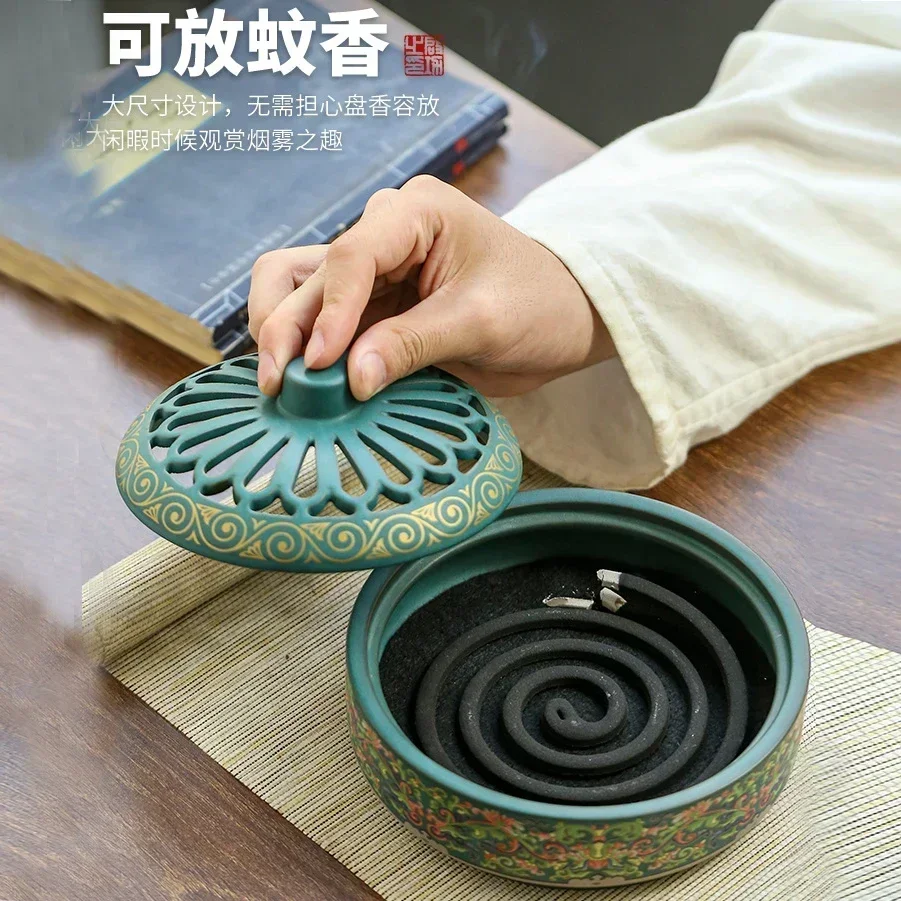 

15CM super large mosquito incense burner, 12-hour sandalwood burner, household indoor incense, cloisonné enamel plate incense