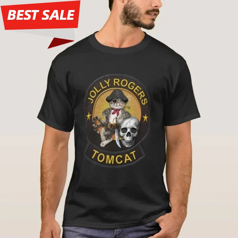 F-14 Tomcat Mascot Jolly Roger Squadron T-Shirt 100% Cotton O-Neck Summer Short Sleeve Casual Mens T-shirt Size S-3XL