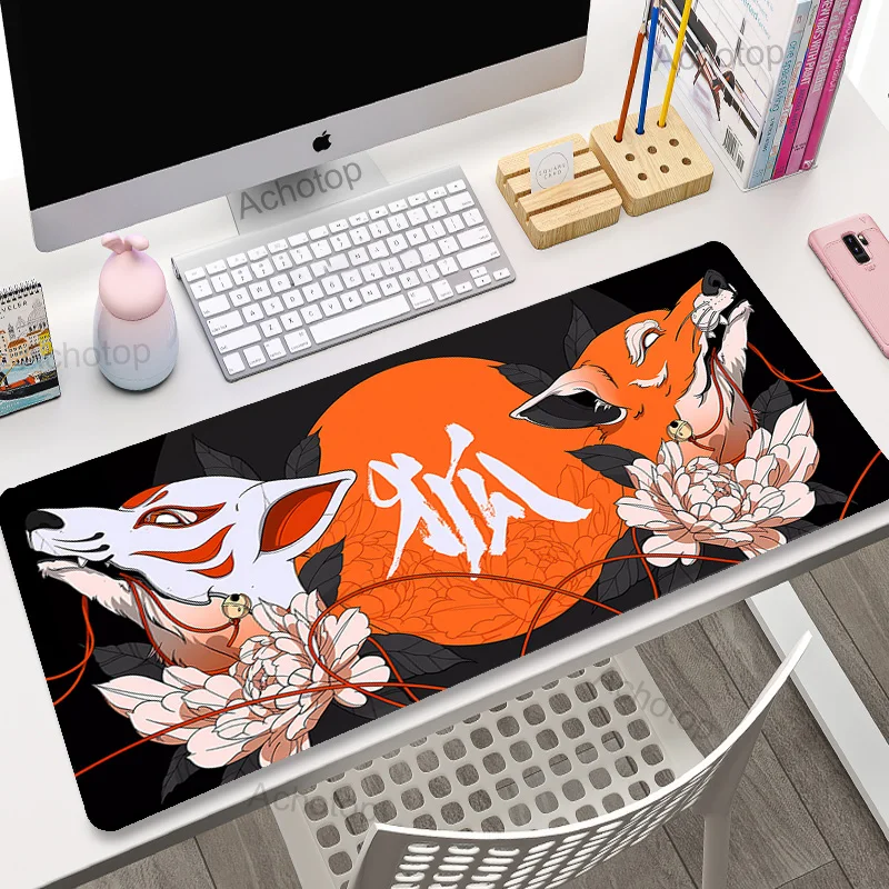 Orange Fox Mousepad Home Computer Table XXL Large Pc Mouse Pad Moon Art Keyboard Mause Rug Kawaii Desk Mat Office Accessories