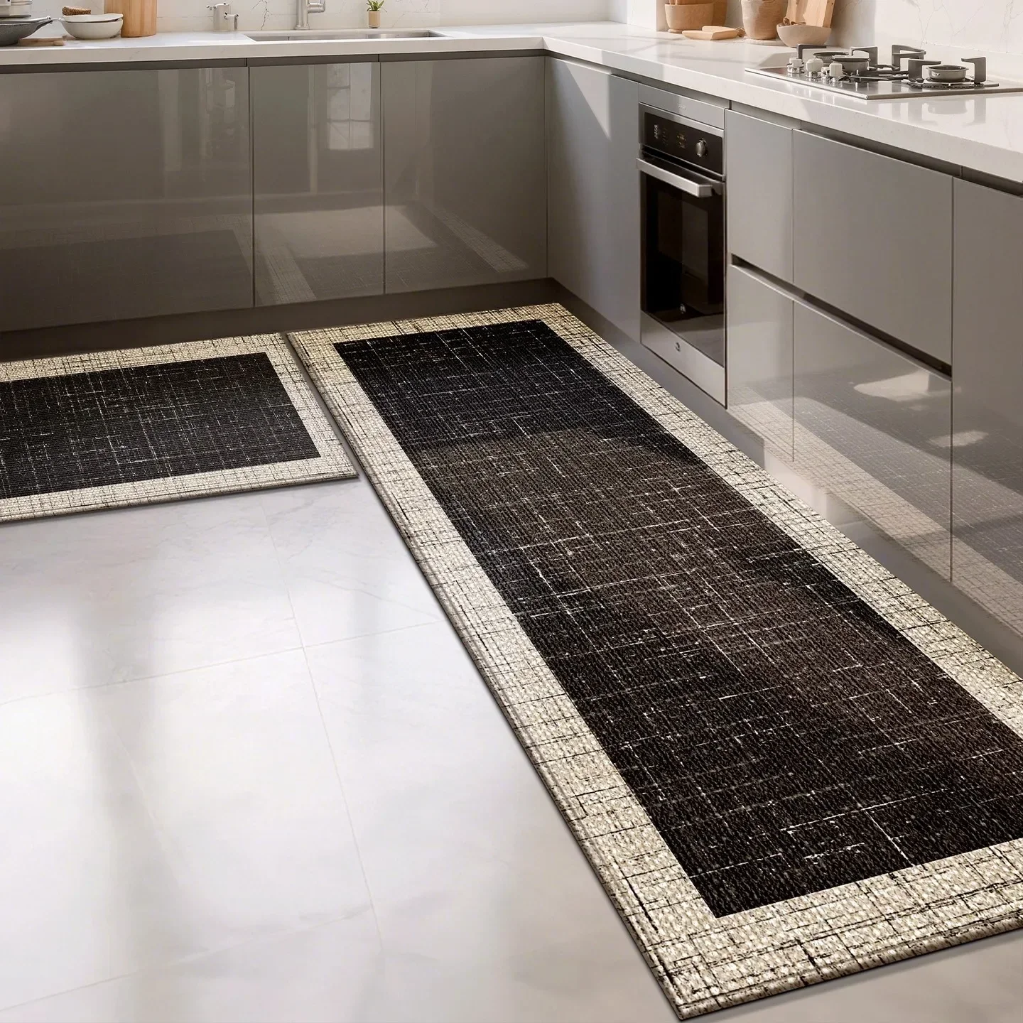 Kitchen Floor Mat Runner Rug Long Carpet Absorbent Carpets Black Minimalist Luxury Home Decoration Rugs Alfombra De Cocina