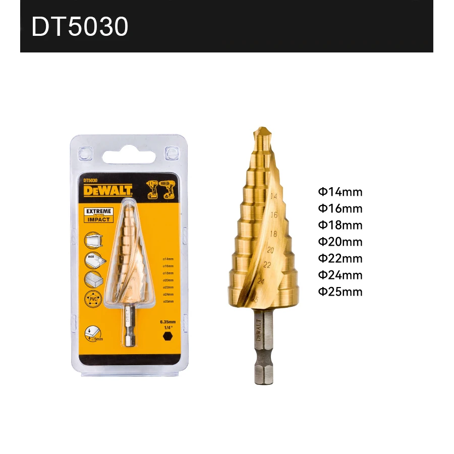 DEWALT DT5030 Impact Step Bit Pagoda Type Hexagonal Handle High-speed Drill Tool Accessories