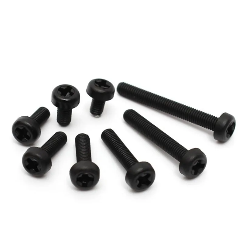 100pcs M3 X5/6/8/10/12/15/20/25mm Black Nylon Round Phillips Pan Head Screws Nuts