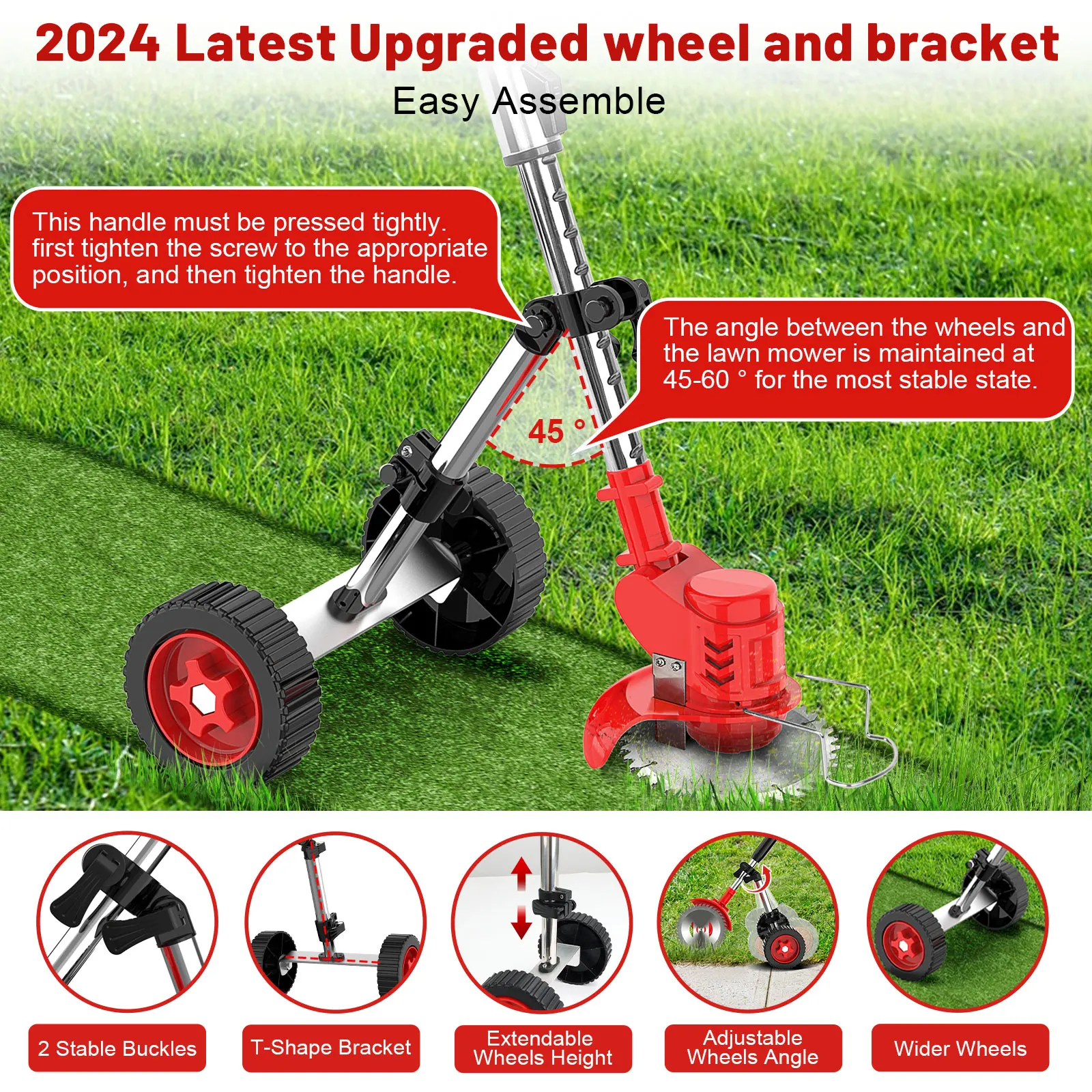 24V Electric Lawn Mower Weed Wacker 21000RPM Cordless Grass String Trimmer Adjustable Foldable Cutter For Makita with Iron Wheel