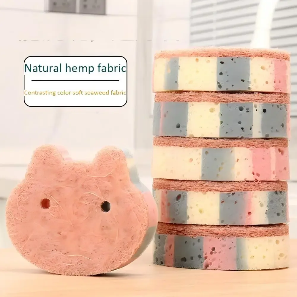 Cat Shape Wood Pulp Sponge Kitchen Cleaning Scrubber Easy Rinse Dish Cloth Absorbent Sponge Wholesale