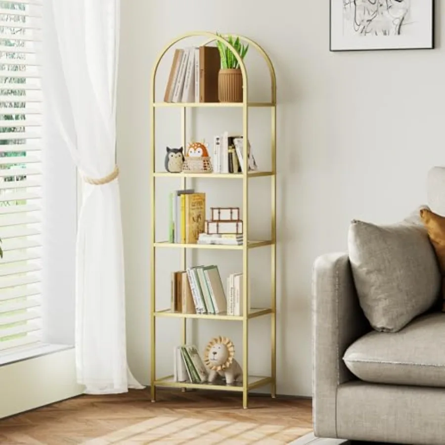 

Bookshelf Arched Display Racks, Metal Bookcase, Tempered Glass Shelves, Storage Rack Shelf for Home Office, Living Room, Bedroo