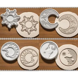 Sun and Moon 3D Biscuit Mold Cute Pattern Wolf Shaped Fondant Cake Embossing Mold Butter Cookie Cutter Mold Set Cake Decorating