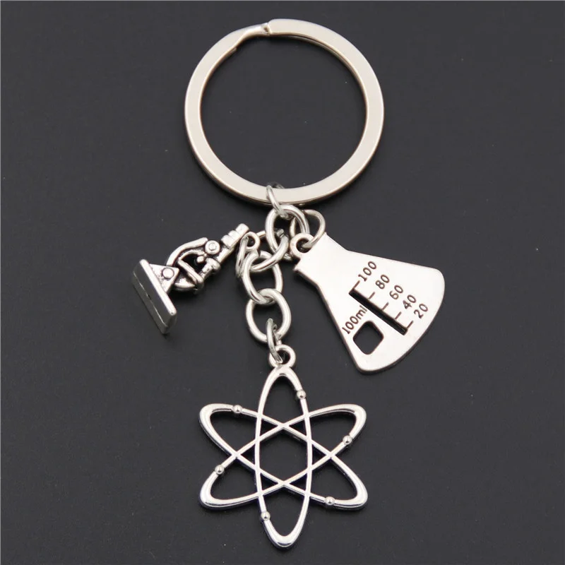 1Pcs Chemical Molecular Microscope Keychain  Experiment Equipment Keyring for Student Gift Jewelry Handcraft Accessories