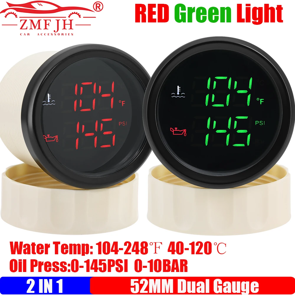 ZMFJH 2 IN 1 Water Temperature Gauge+Oil Pressure Meter with Alarm Digital Dual Gauge Temp/Press Sensor For Universal Car Boat