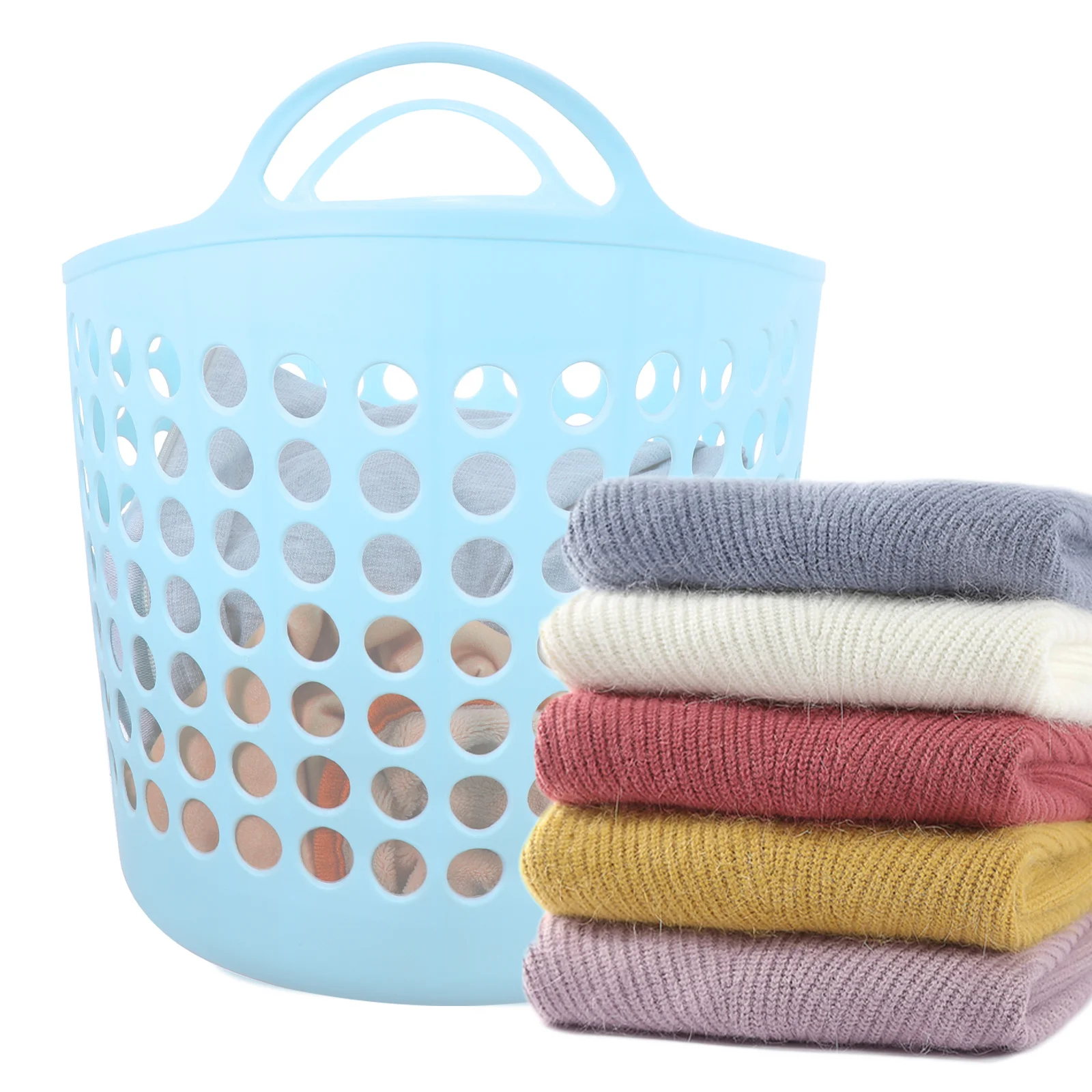 

Laundry Basket Reusable Thick Plastic Material Handle Hanging Clothes Storage Basket Bedroom Bathroom Laundry Container Hamper