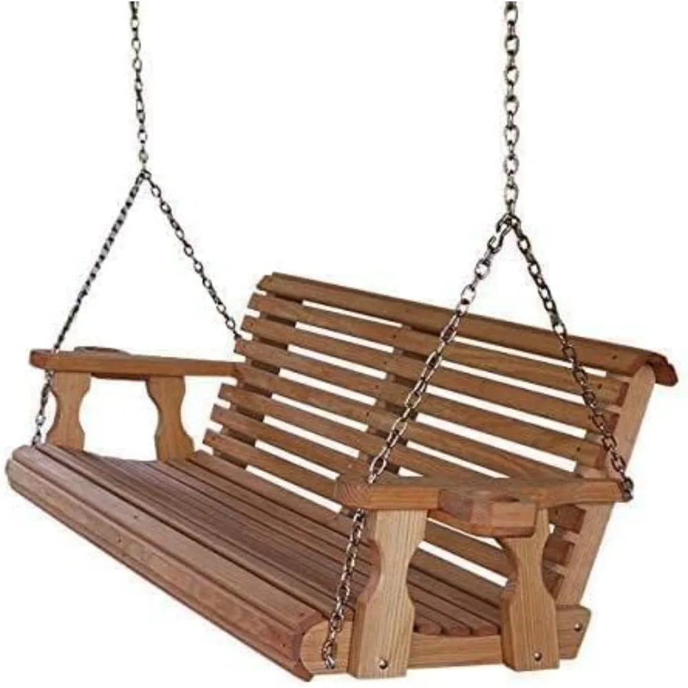 

4 Foot Roll Back Porch Swing with Cup Holders in Cedar Stain - Amish Made in The USA from Treated Pine Heavy Duty 700 Lb