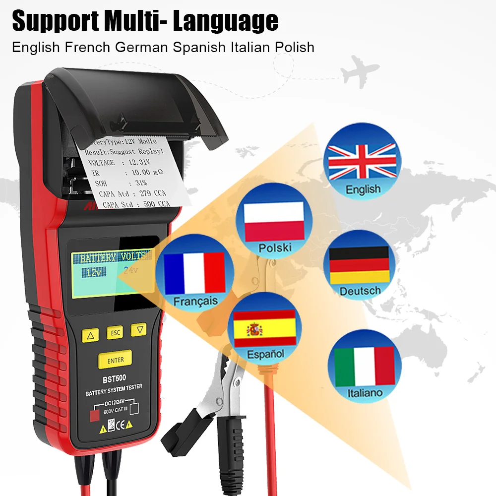 ANCEL BST500 12V 24V Car Battery Load Tester Thermal Printer Car Battery Analyzer Automotive Cranking Charging System Test