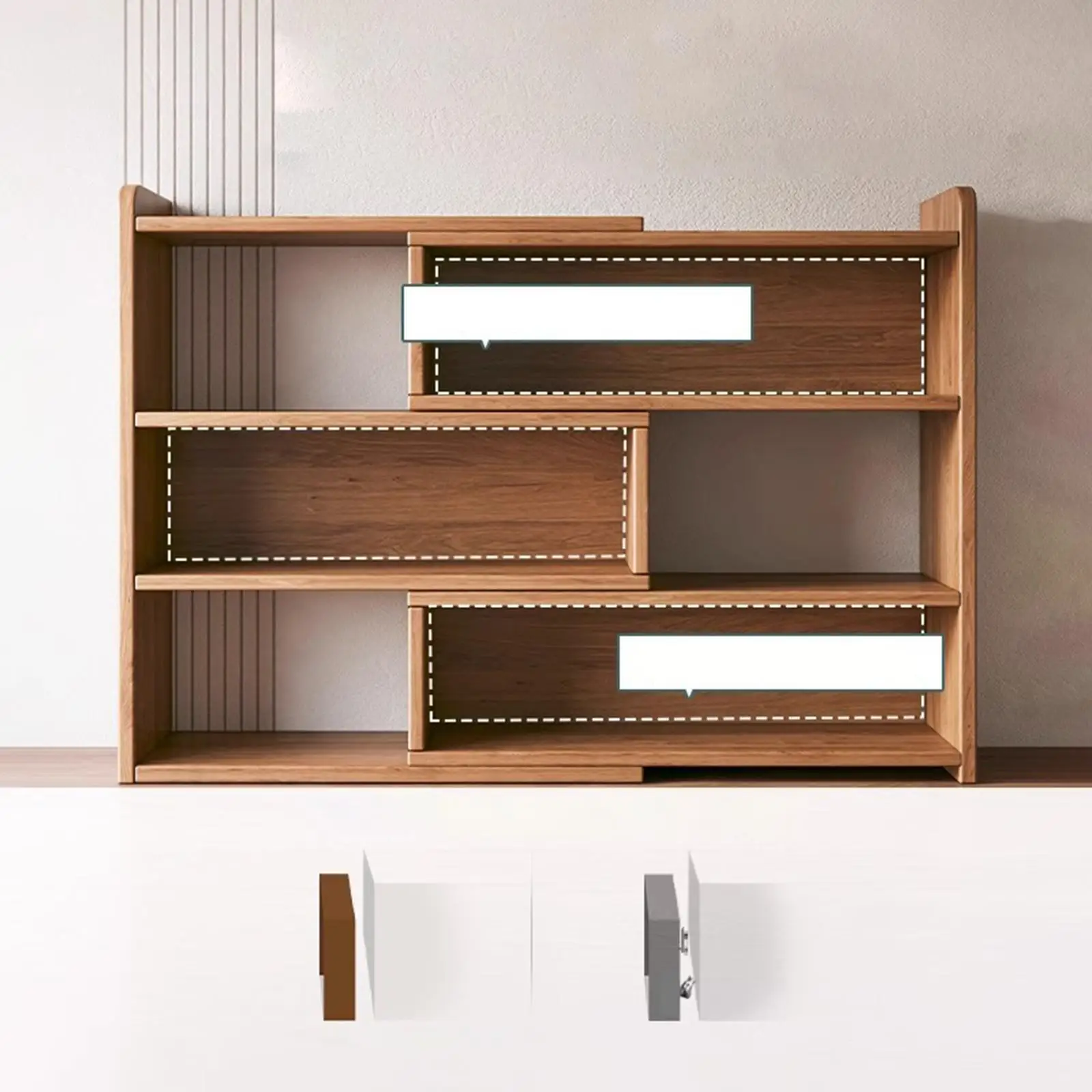 Wooden Bookcase Freestanding Storage Organizer Adjustable Expandable Horizontal Bookshelf for Indoor Home Bedroom Study Room image 5