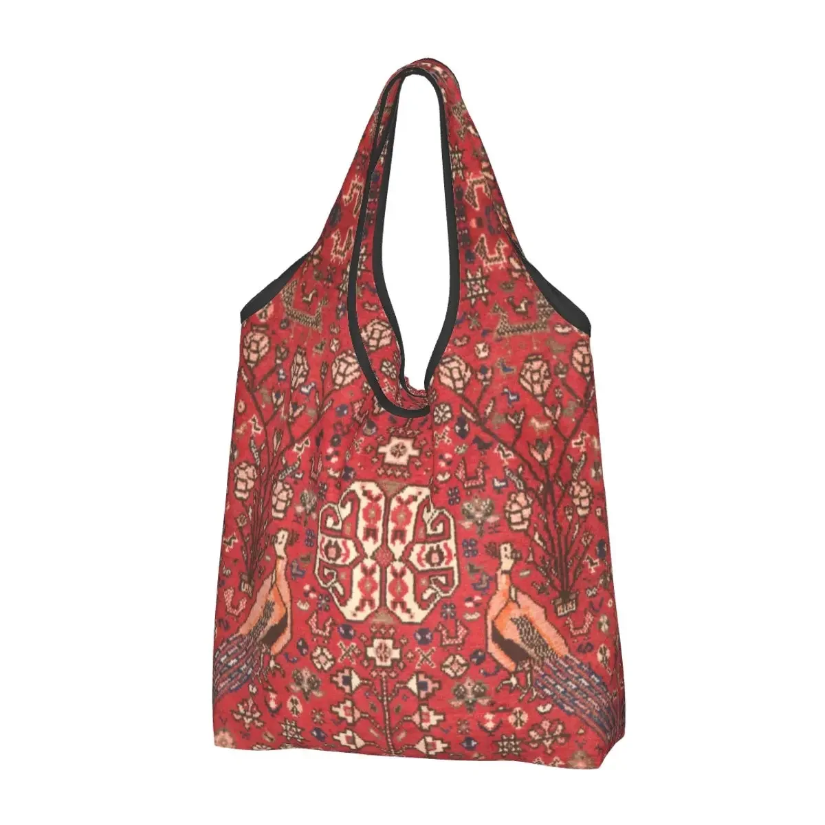 Persian Rug Peacocks Birds Grocery Shopping Tote Bags Women Cute Antique Bohemian Shoulder Shopper Bag Large Capacity Handbags