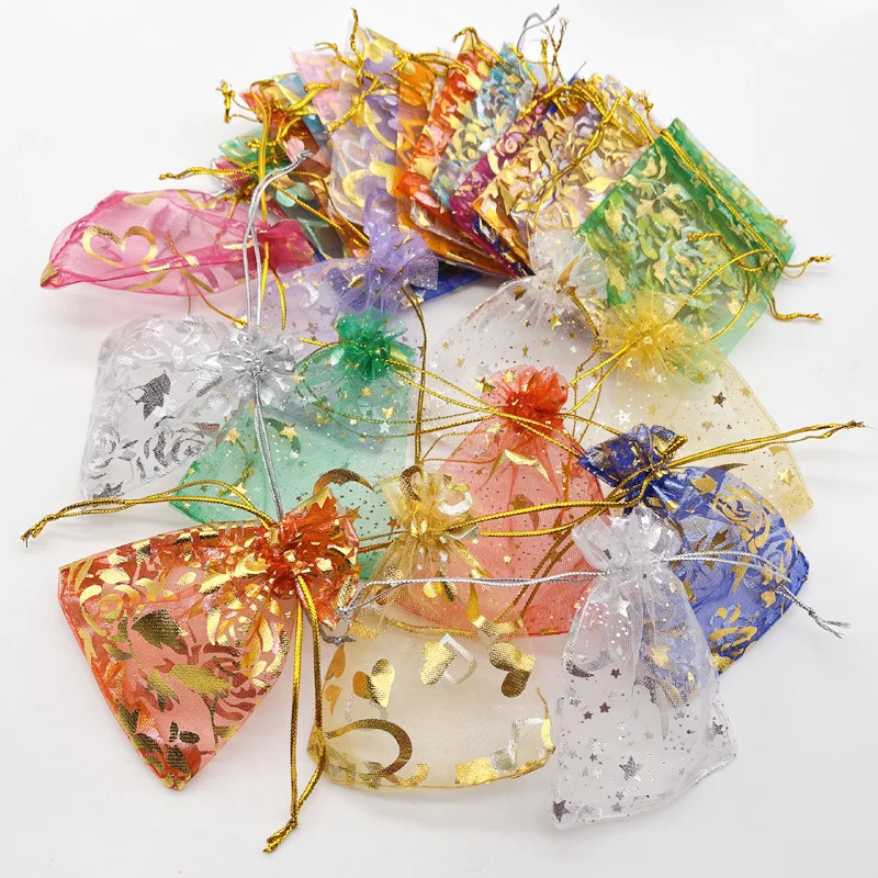 

Organza Storage Bag with Drawstring, Packaging Bags, Gift for Lovers, Star, Moon, Rose, Heart, EID, Christmas, Wedding, 200Pcs